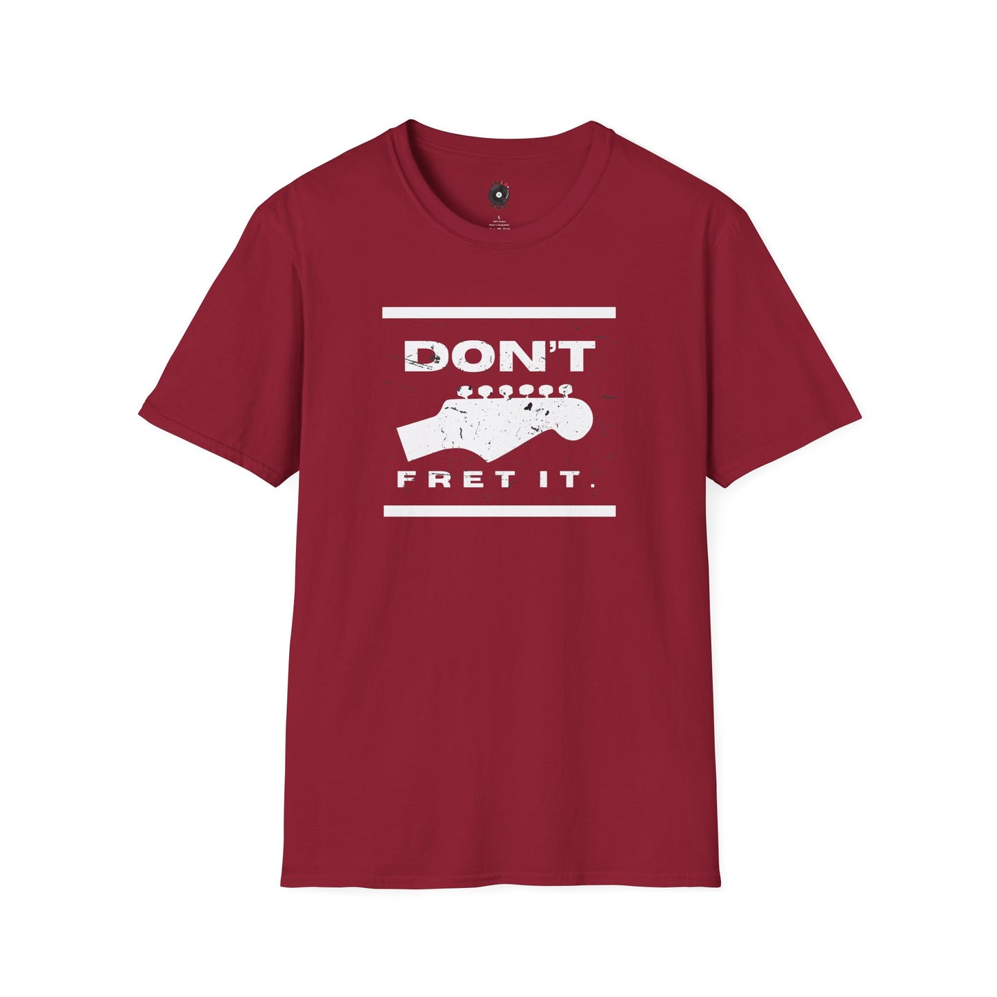 "Don't Fret It." Guitar text graphic Tee.