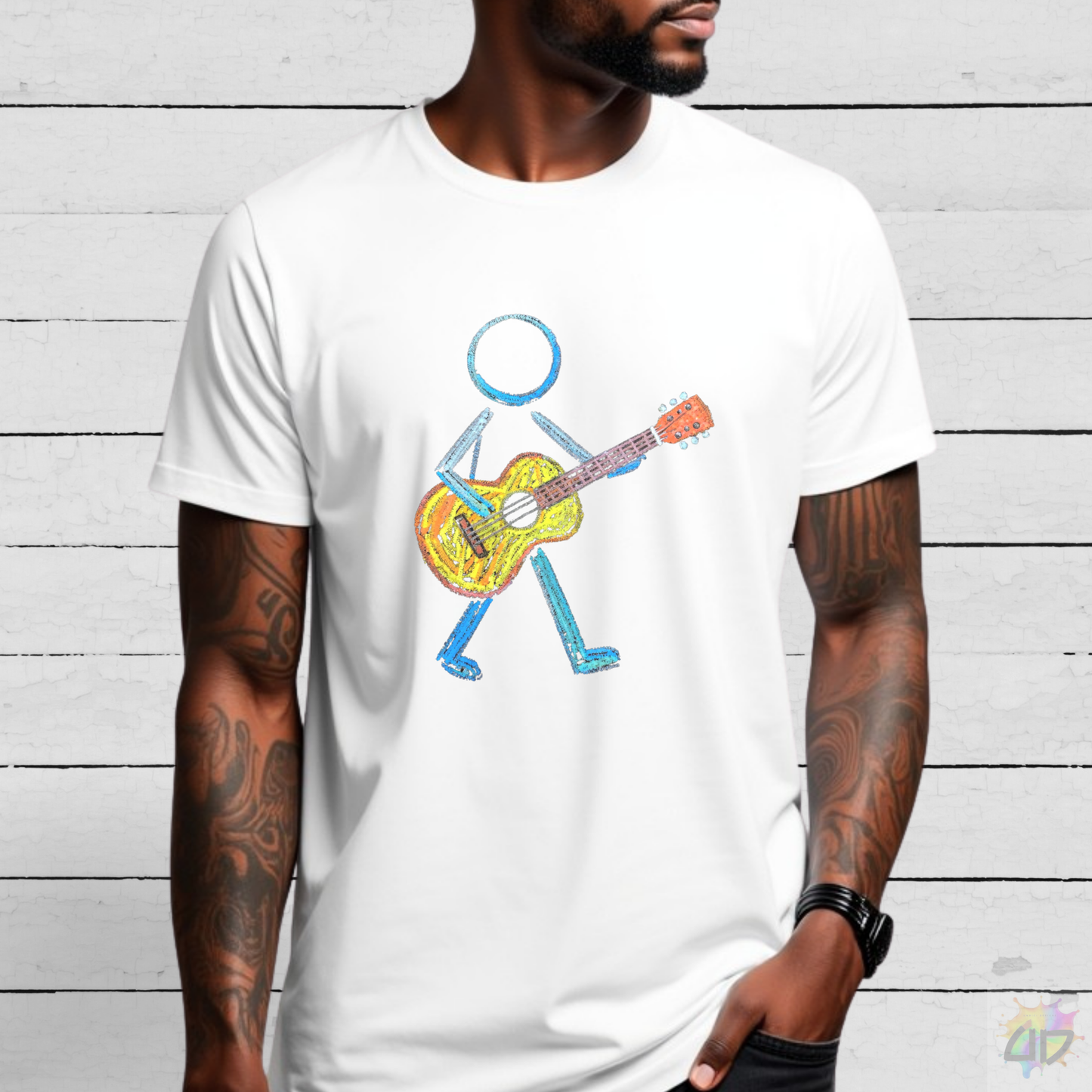 Acoustic Guitar Player in Crayon Graphic Tee.