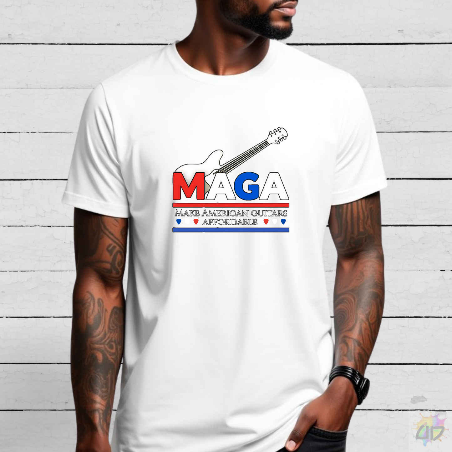 "Make American Guitars Affordable" with Guitar Graphic Tee.