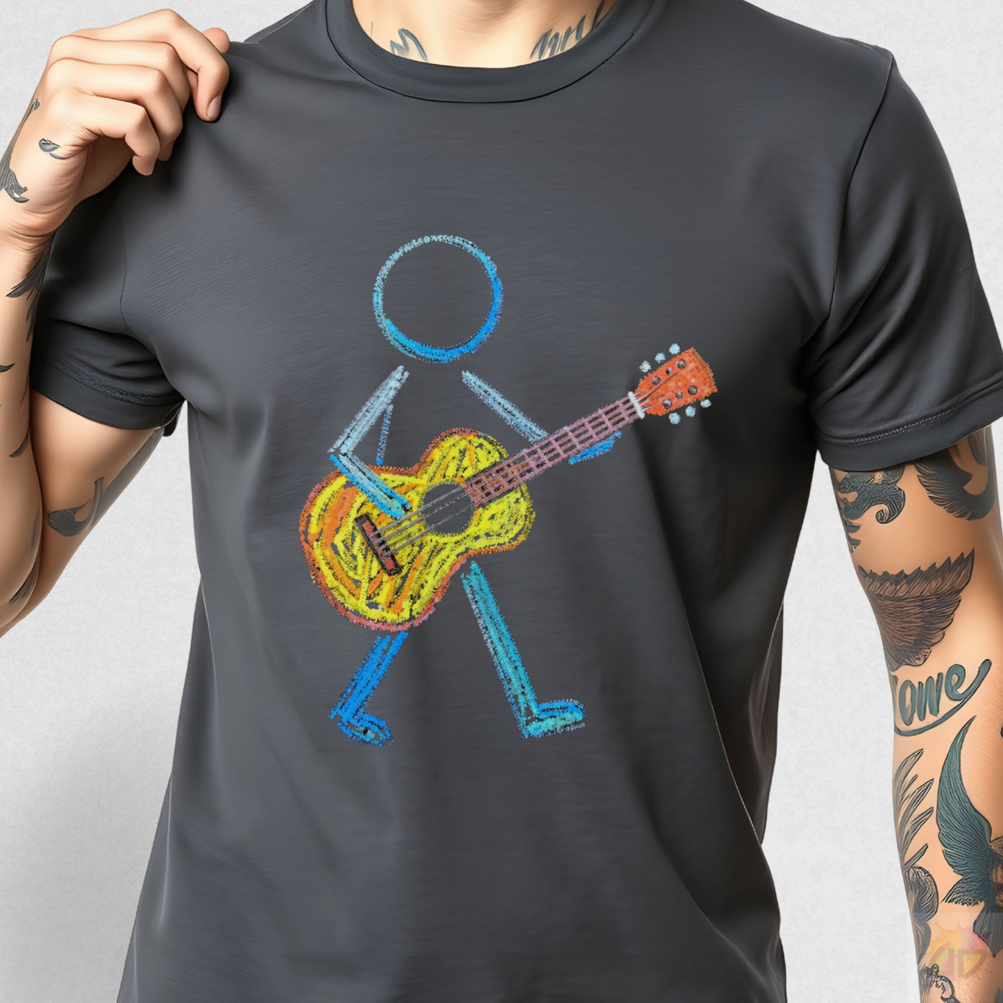 Acoustic Guitar Player in Crayon Graphic Tee.