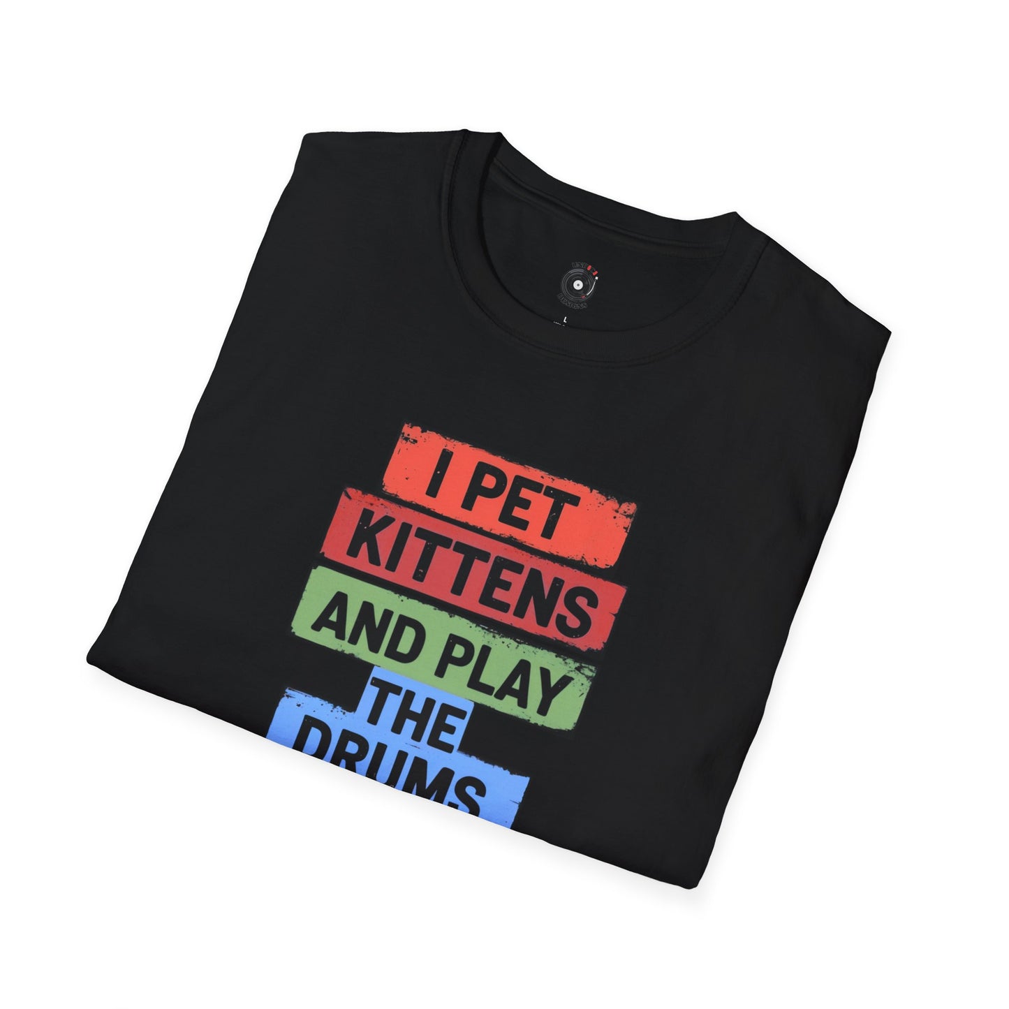 "I pet kittens and play the drums" in colorful highlights