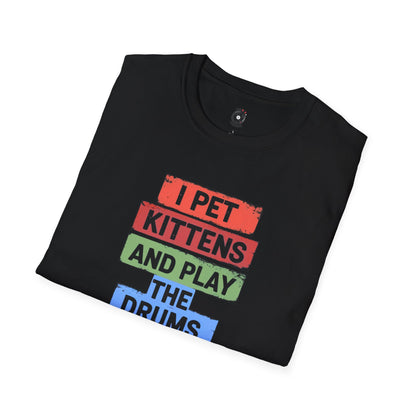 "I pet kittens and play the drums" in colorful highlights
