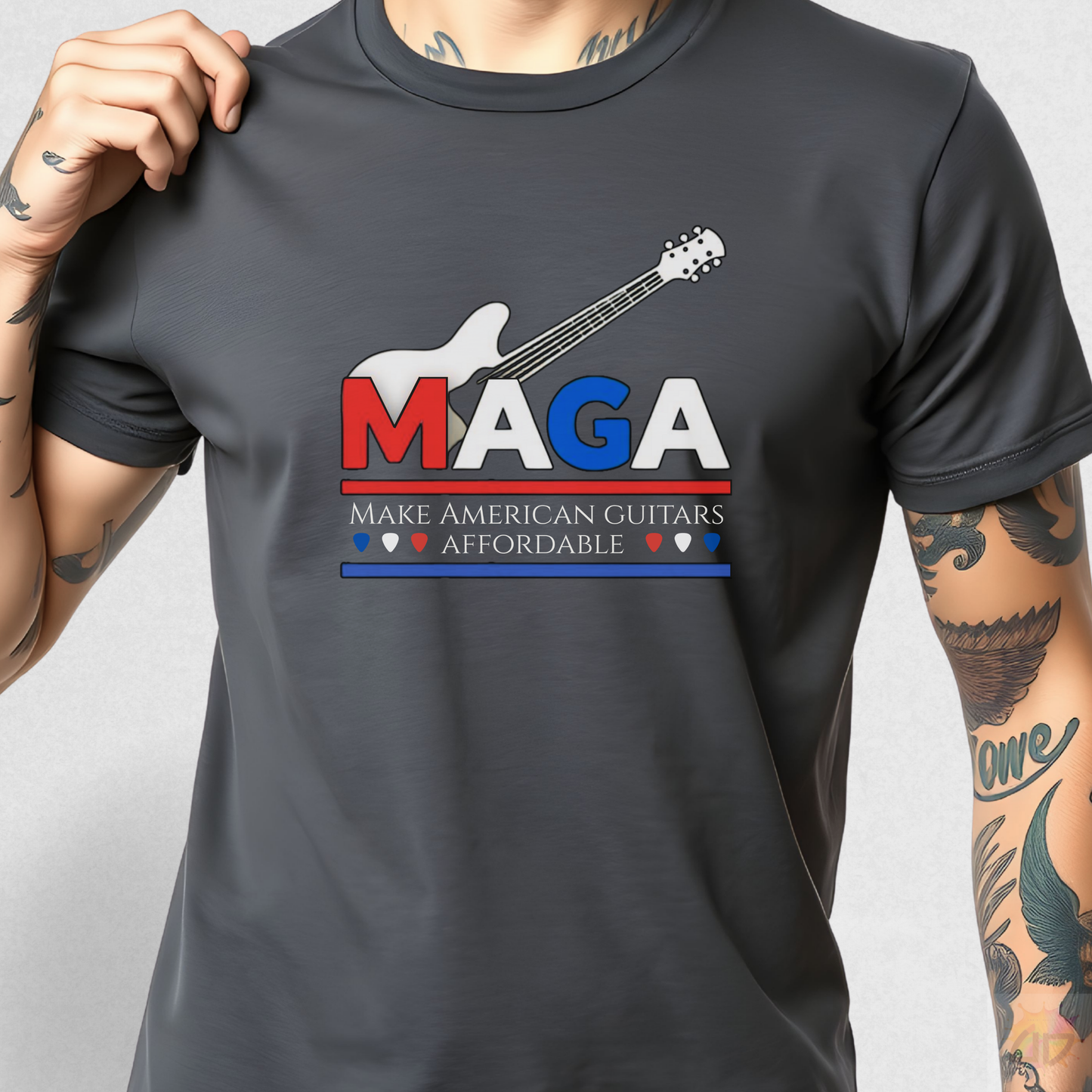 "Make American Guitars Affordable" with Guitar Graphic Tee.