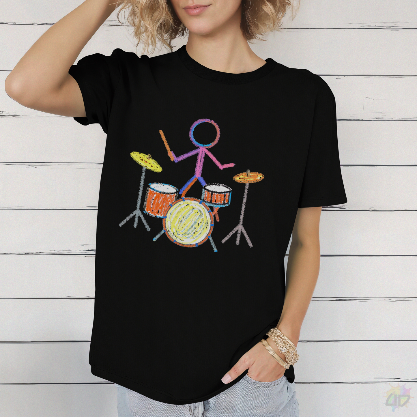 Drummer in Crayon Graphic Tee.