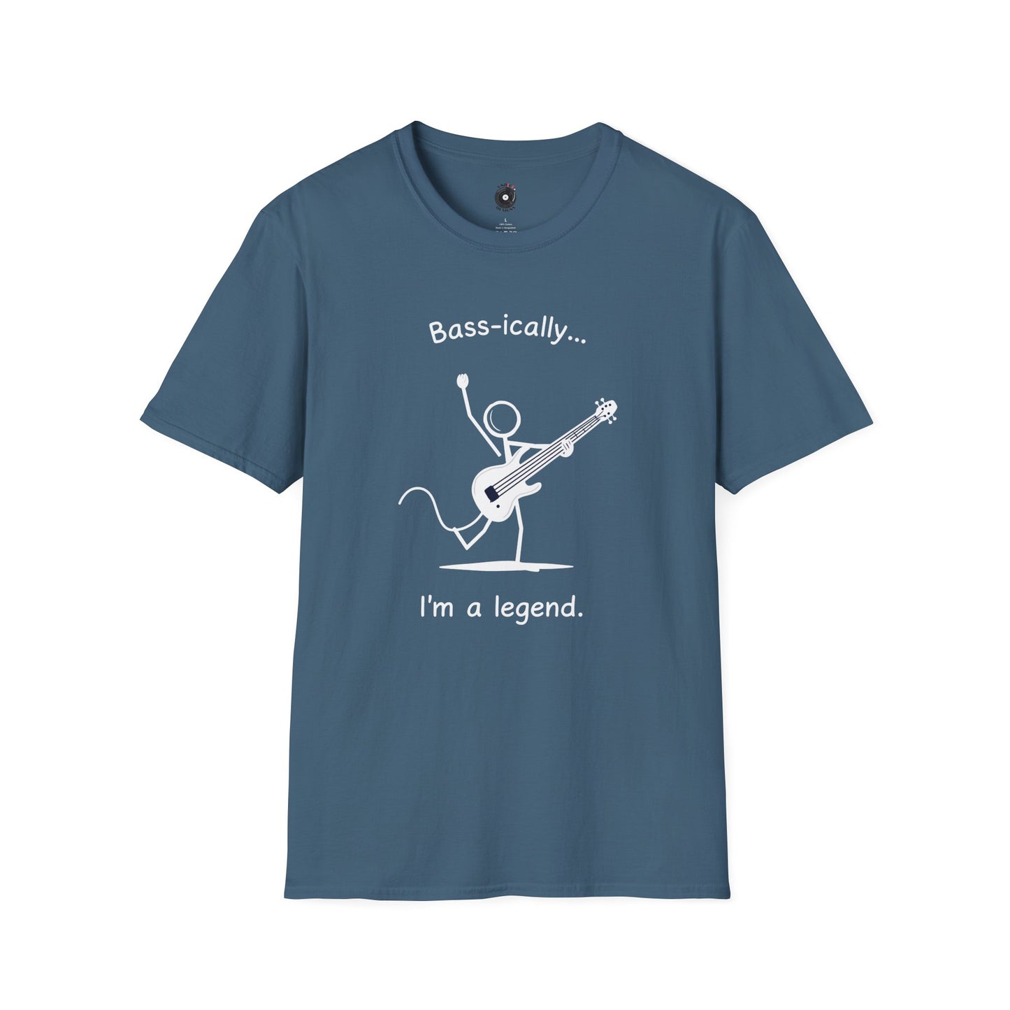 "Bass-ically I'm a legend" Stick figure graphic.