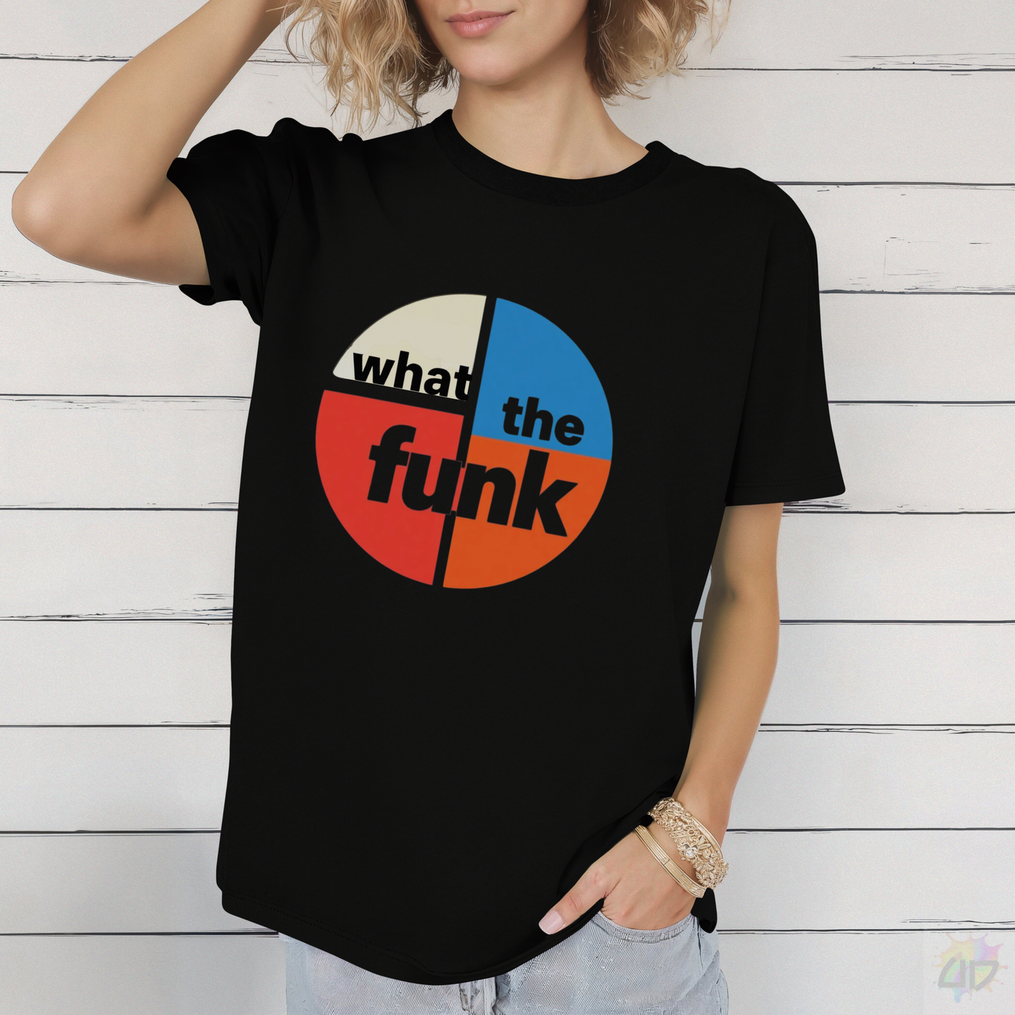 "What The Funk" in a Retro Graphic Tee.