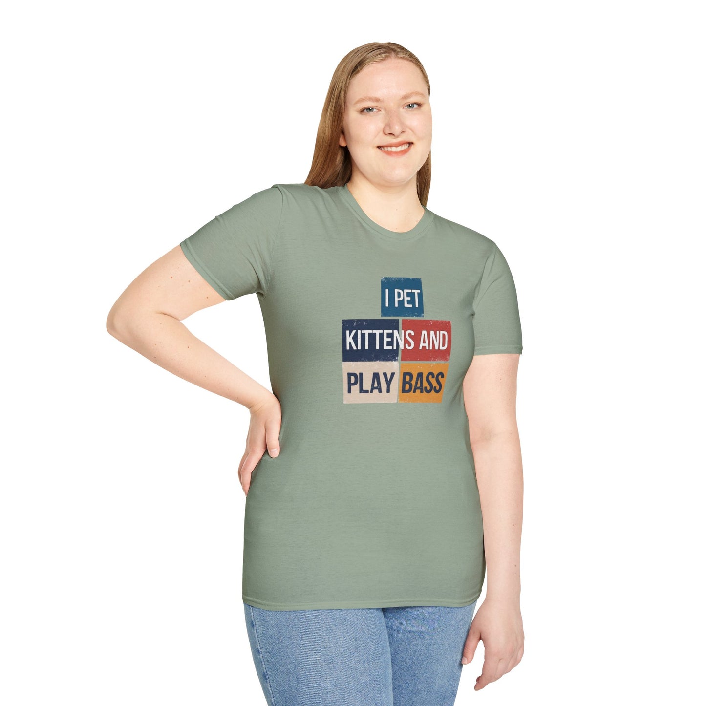 "I pet kittens and play bass" in colorful highlights