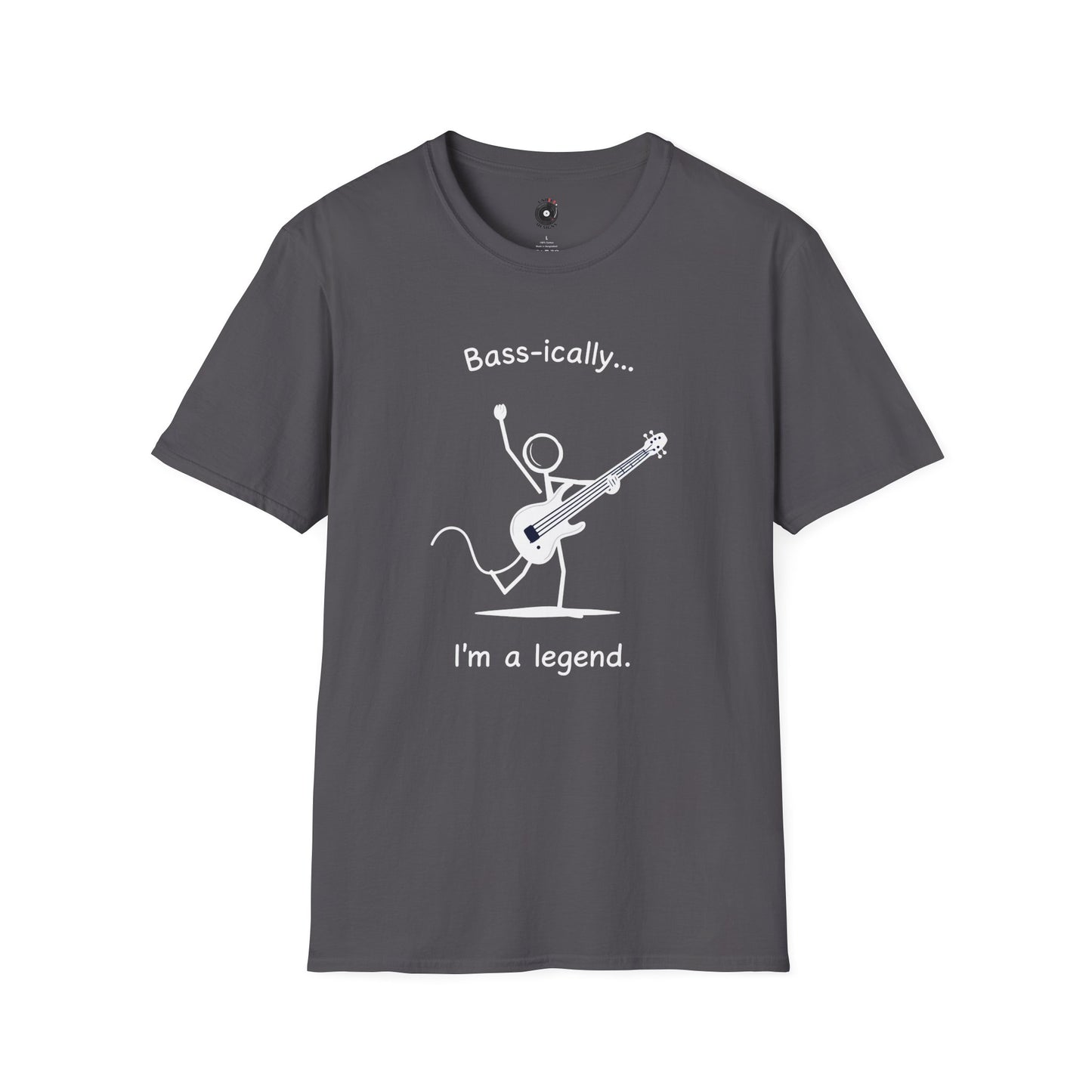 "Bass-ically I'm a legend" Stick figure graphic.