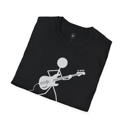 stick figure walking and playing bass