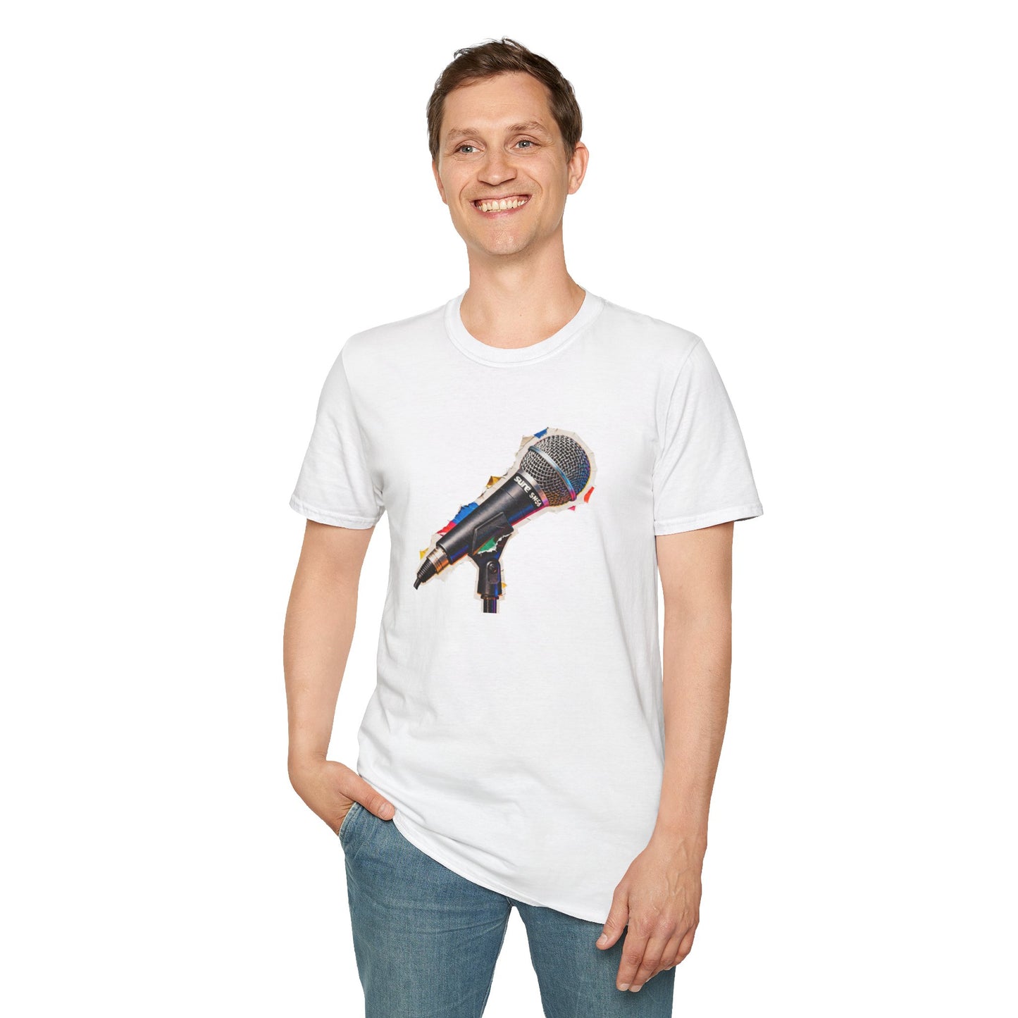 Microphone cut from a magazine graphic