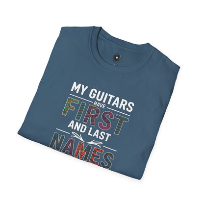 "My guitars have first and last names" colorful text graphic.