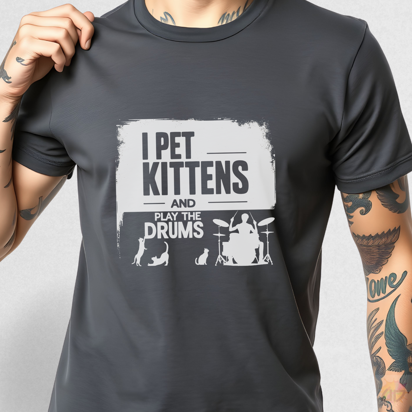 "I Pet Kittens and Play the Drums" in Highlight Text Graphic Tee.