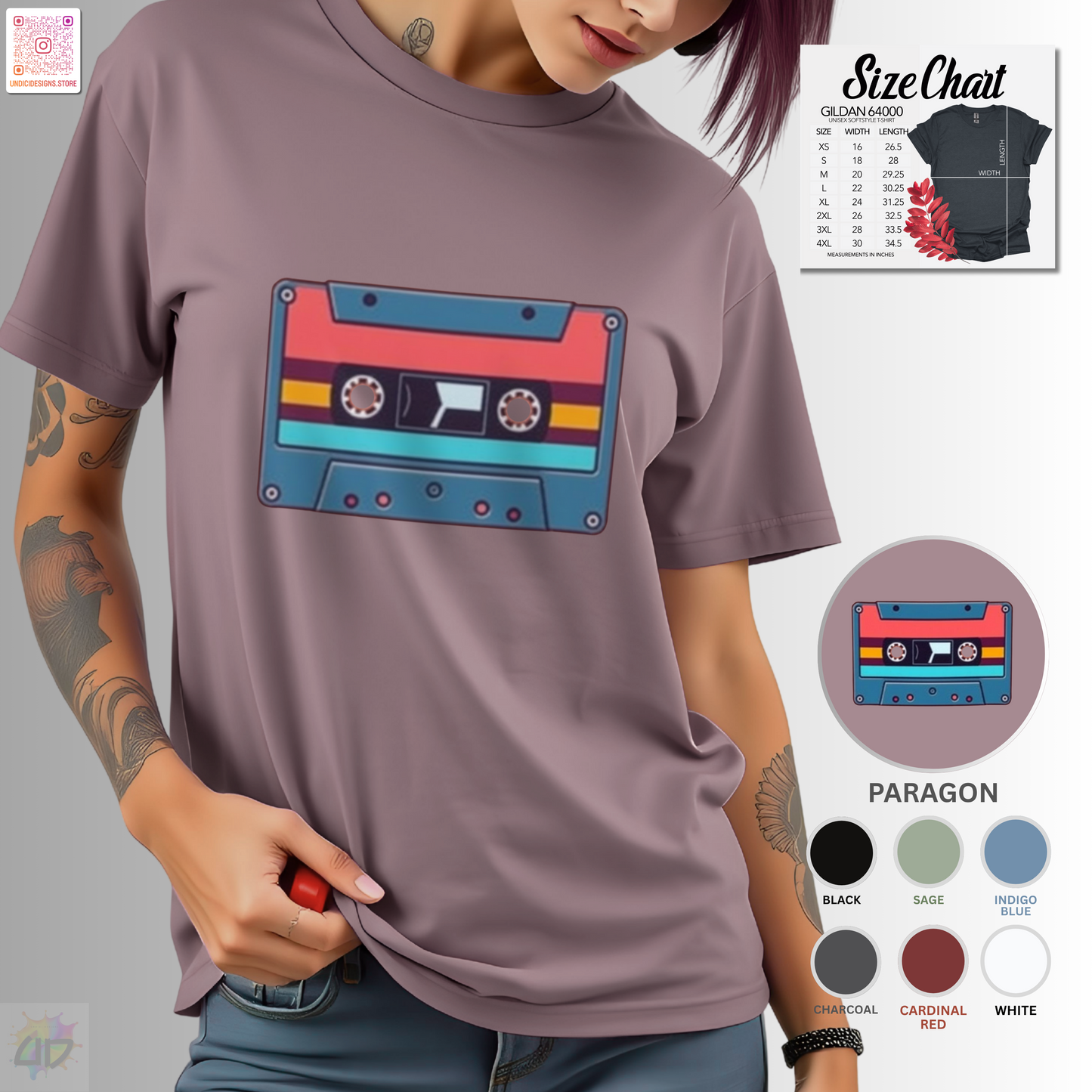 Retro red and blue cassette tape graphic tee.