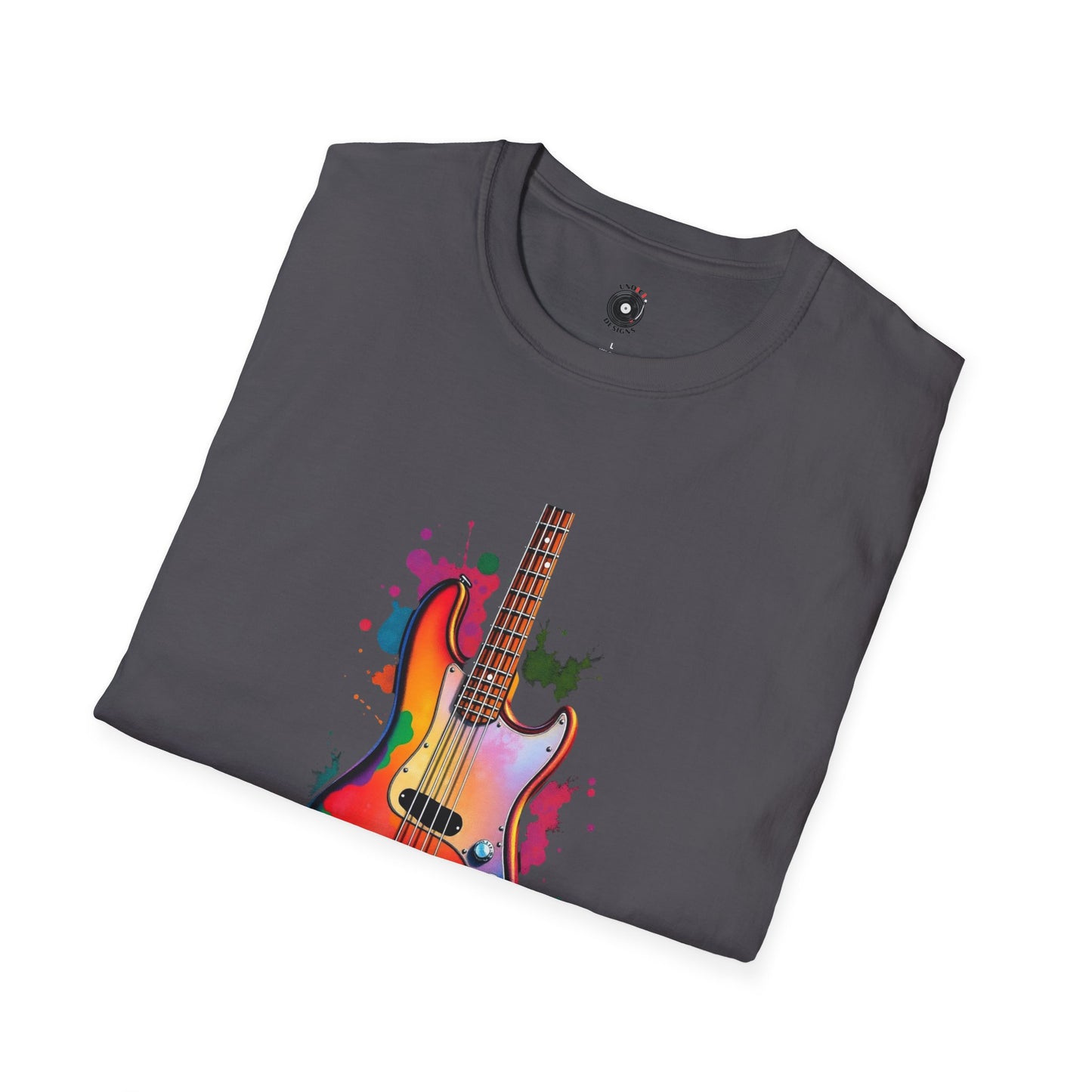Colorful Jazz Bass Body on a colorful splash graphic.