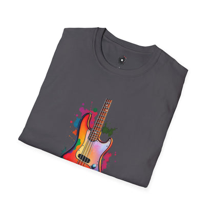 Colorful Jazz Bass Body on a colorful splash graphic.