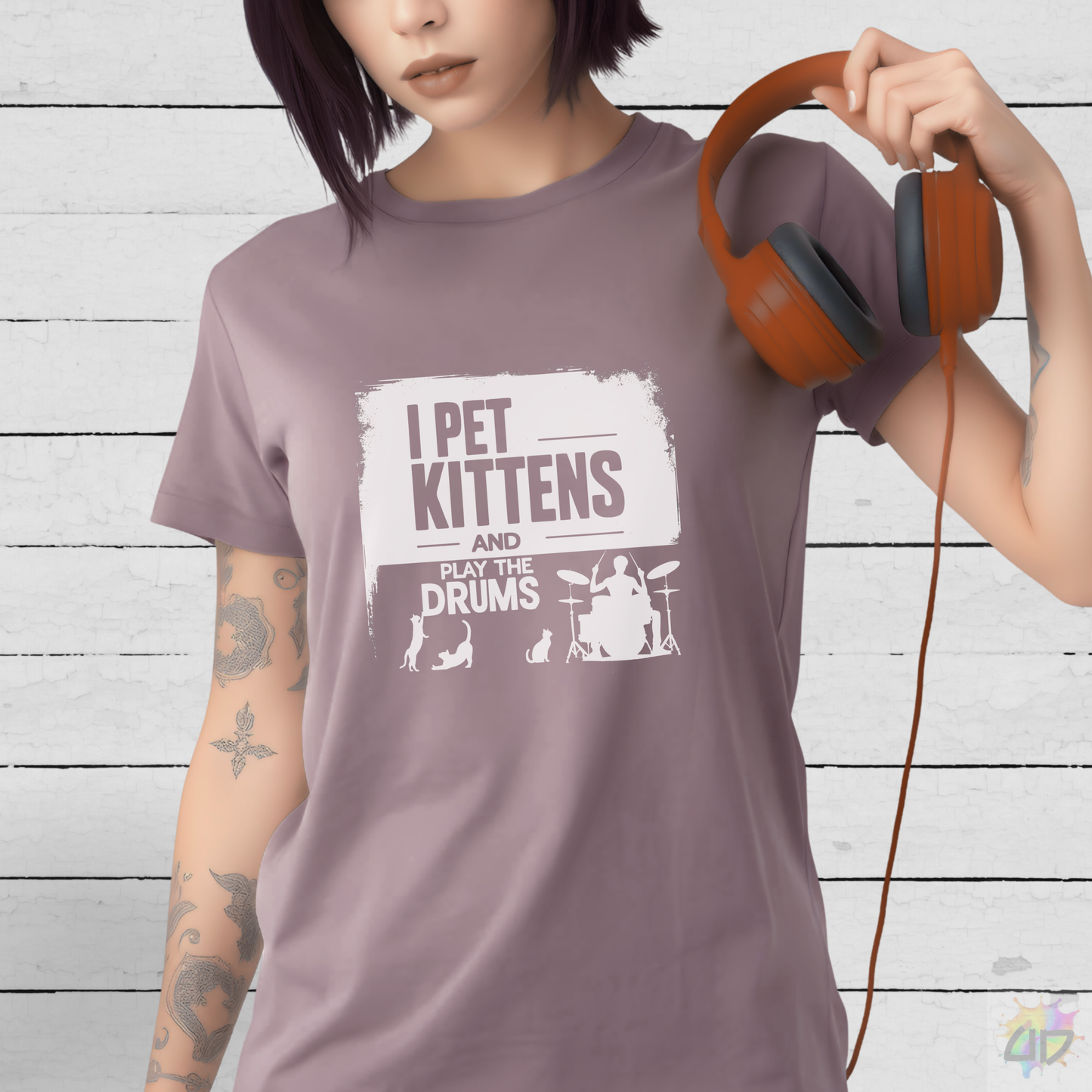 "I Pet Kittens and Play the Drums" in Highlight Text Graphic Tee.