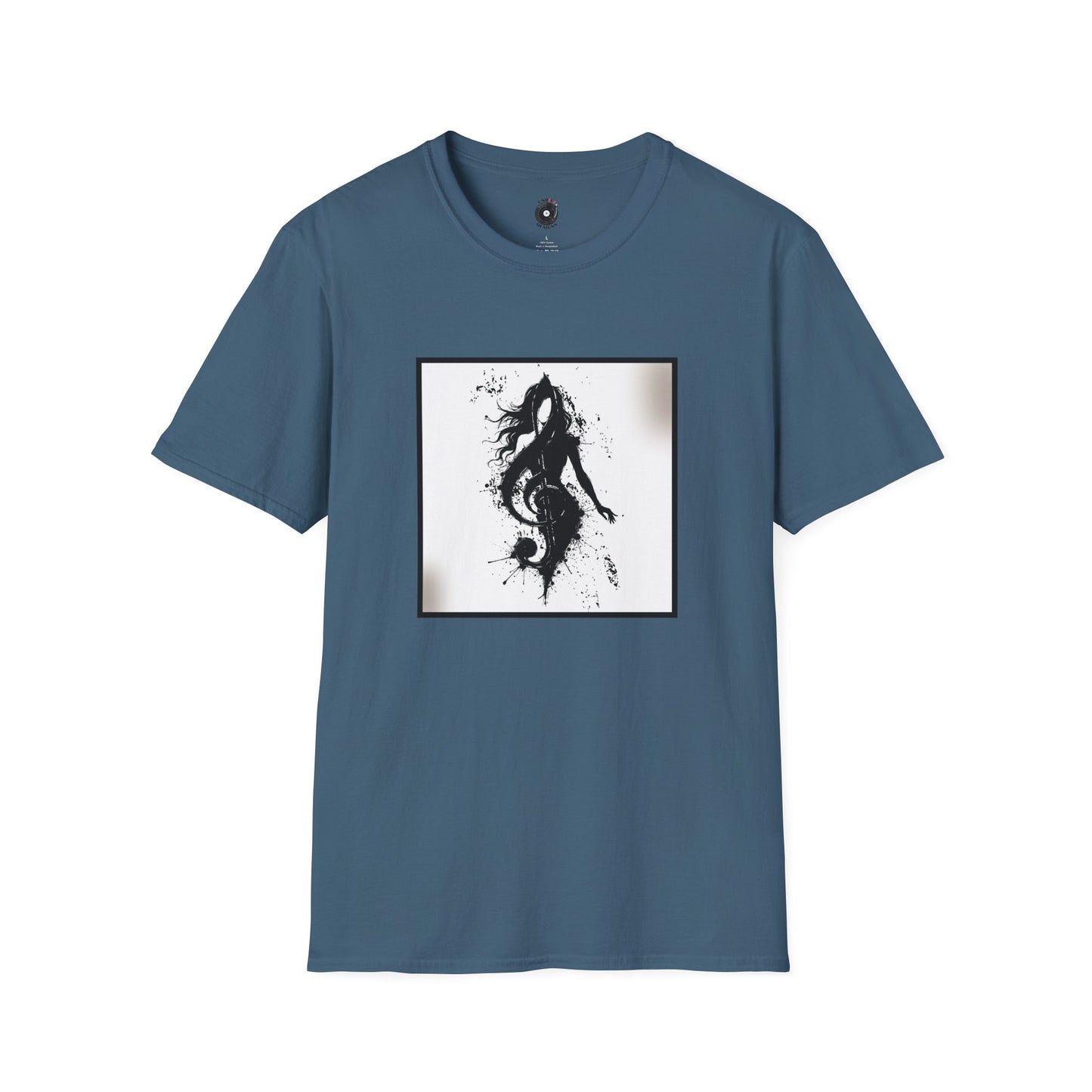Treble clef in woman's silhouette graphic on a white background.