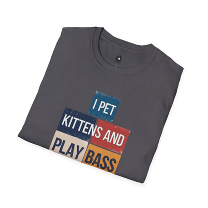 "I pet kittens and play bass" in colorful highlights