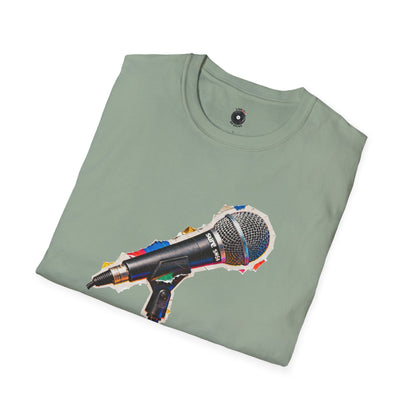 Microphone cut from a magazine graphic