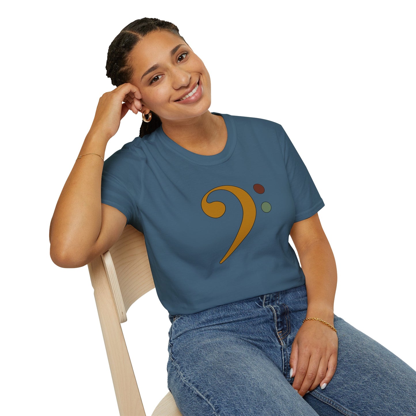 Multi-colored bass clef graphic tee