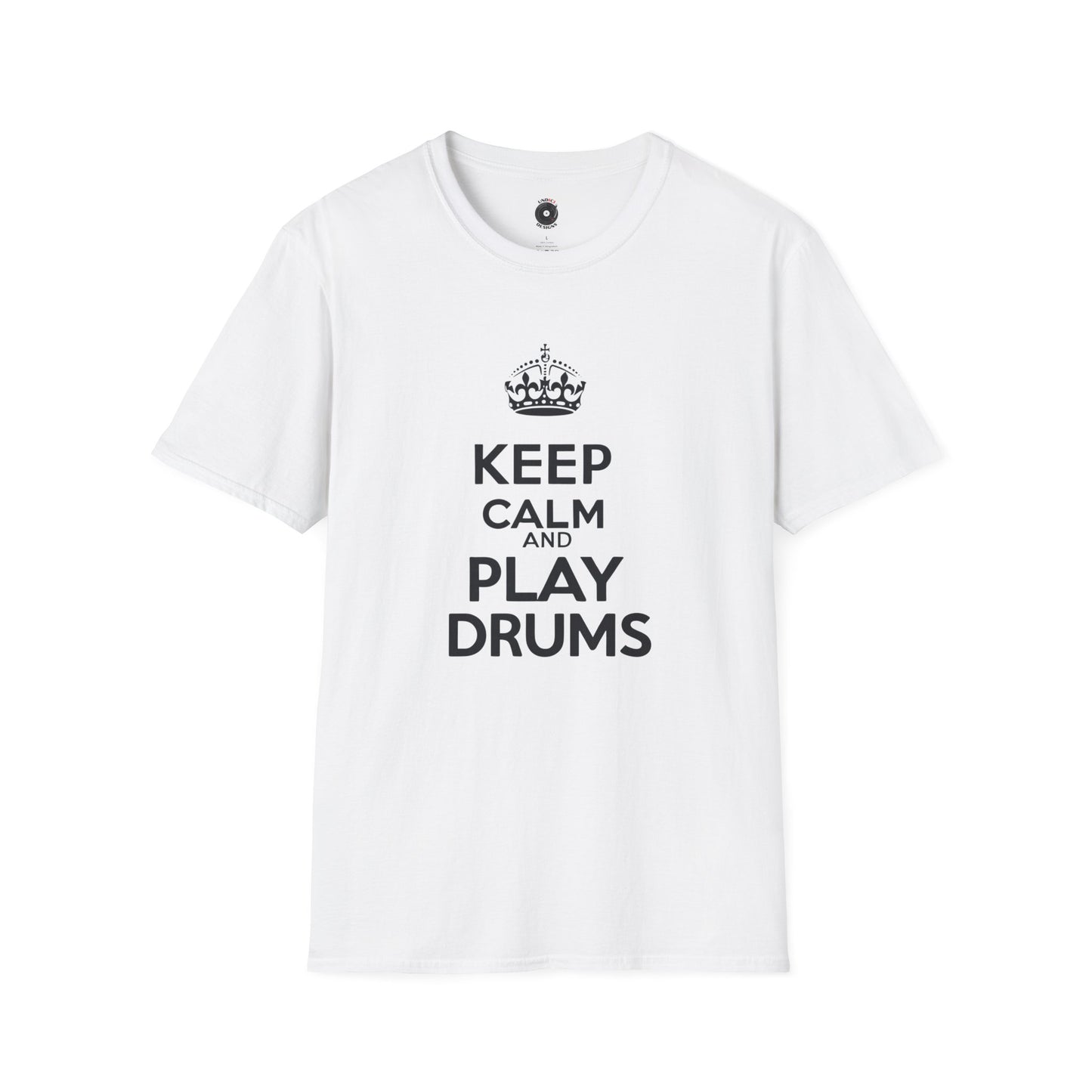 "Keep calm and play drums" text graphic tee.