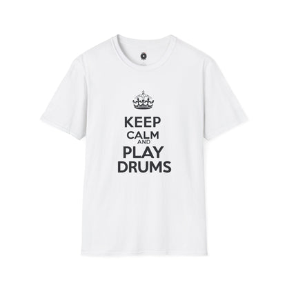 "Keep calm and play drums" text graphic tee.