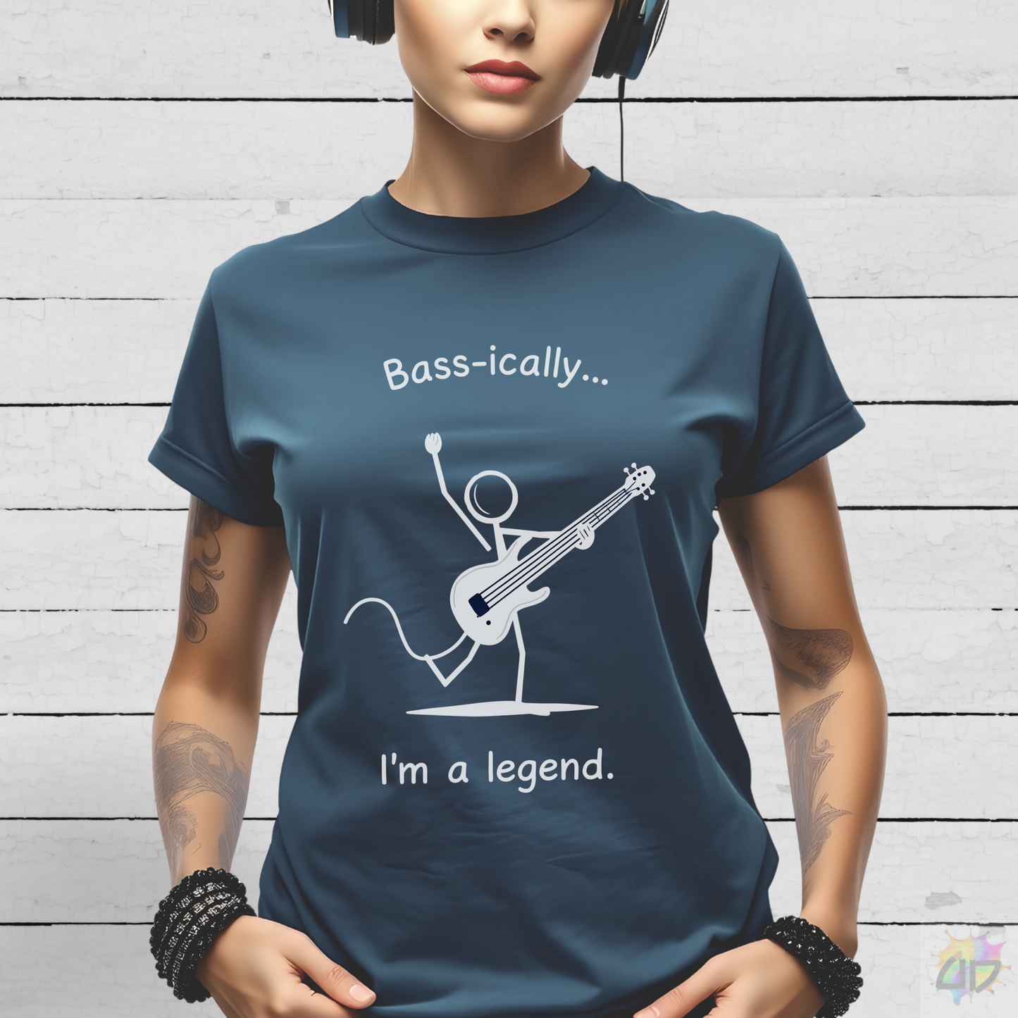 "Bass-ically, I'm A Legend" Stick Figure Graphic Tee.