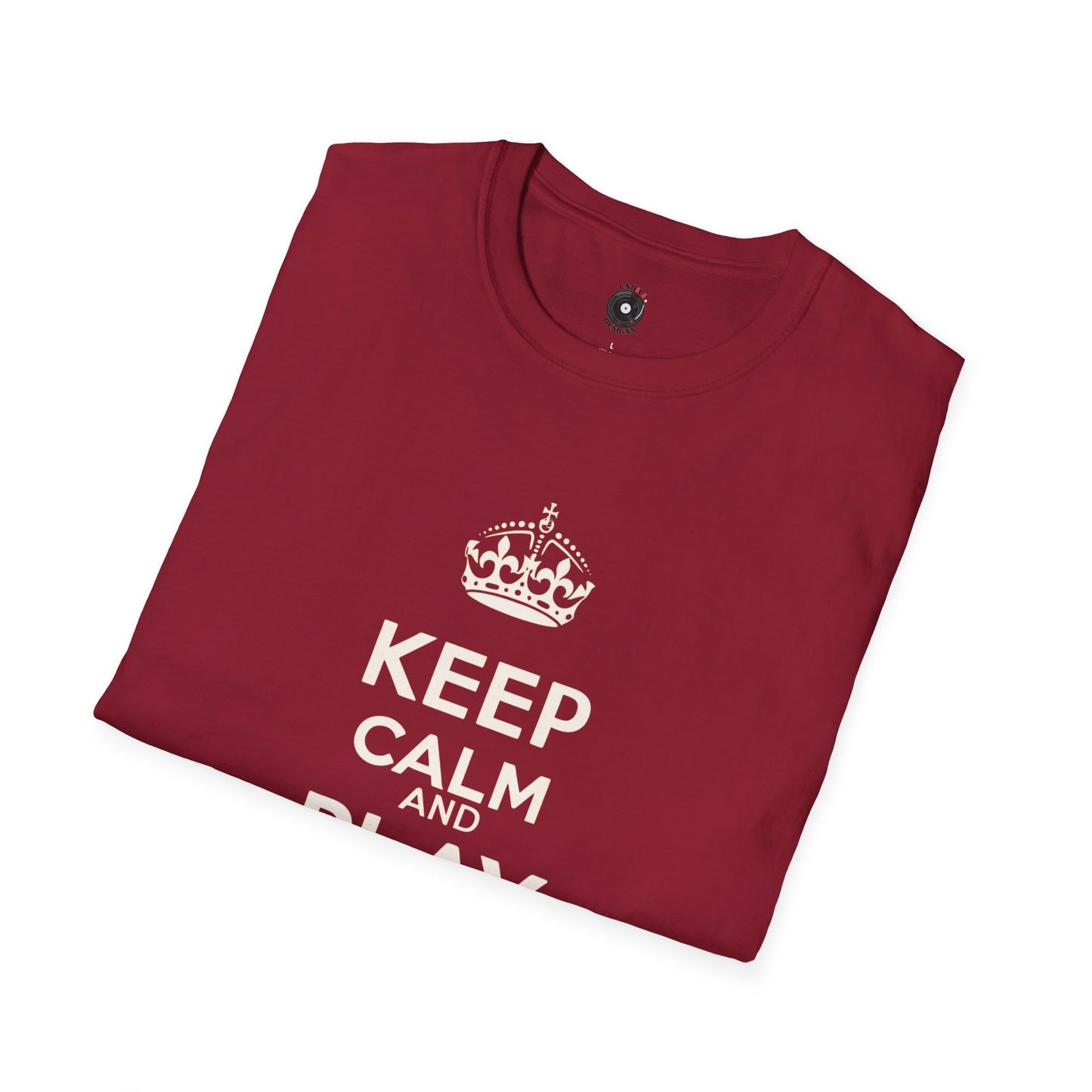 "Keep calm and play drums" text graphic tee.