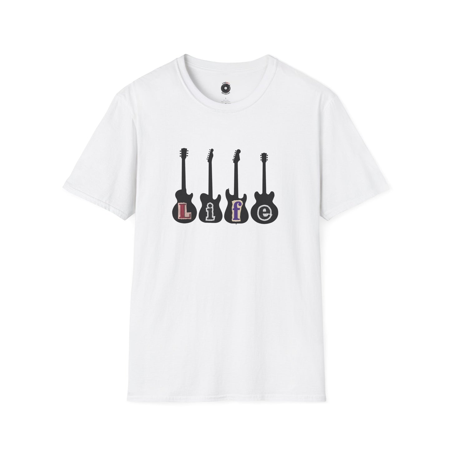 "Life" in four white guitar silhouettes