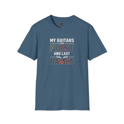 "My guitars have first and last names" colorful text graphic.