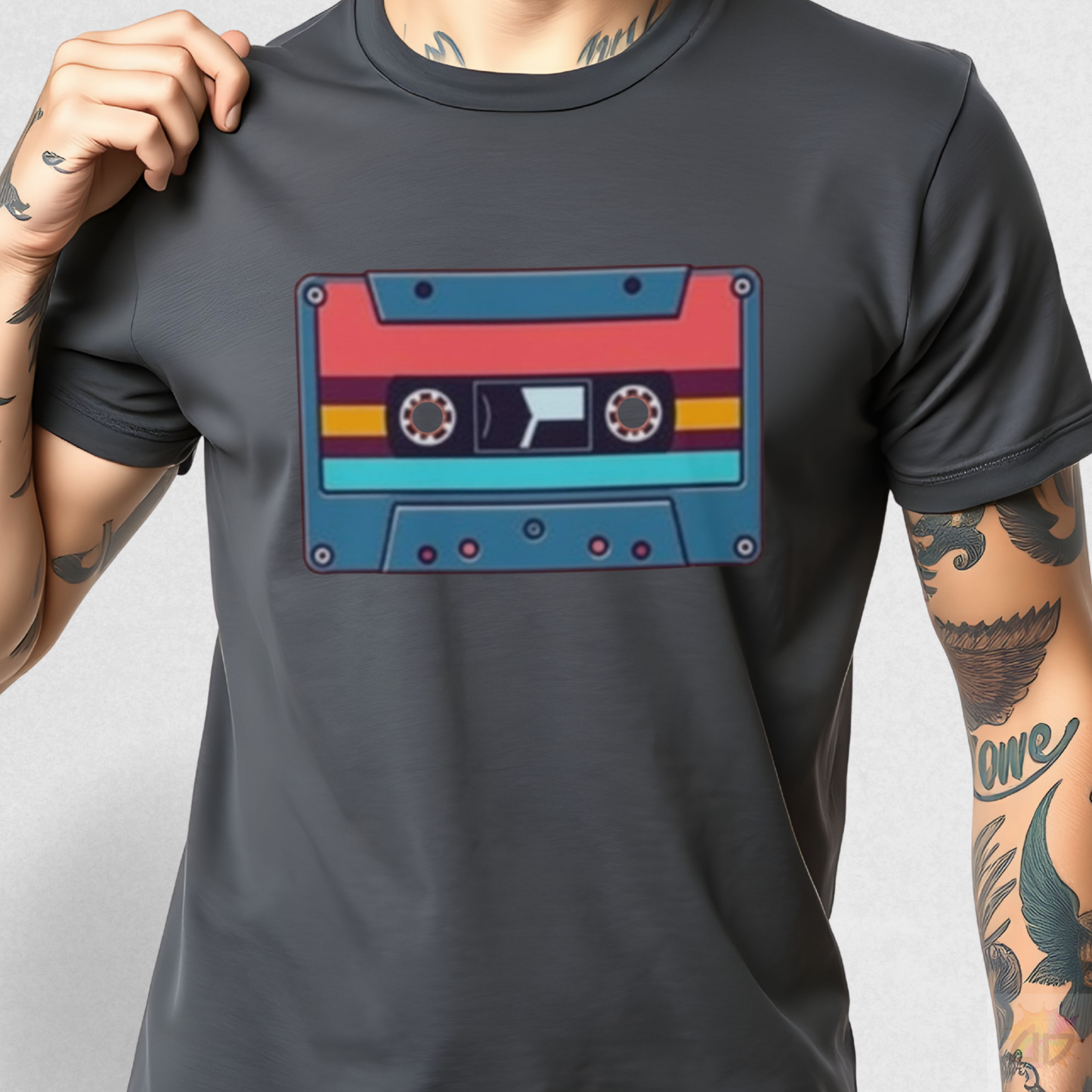 Retro Red and Blue Cassette Tape Graphic Tee.