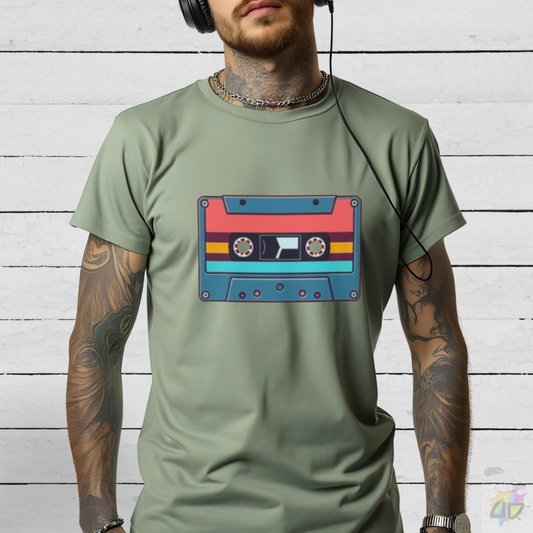 Retro Red and Blue Cassette Tape Graphic Tee.