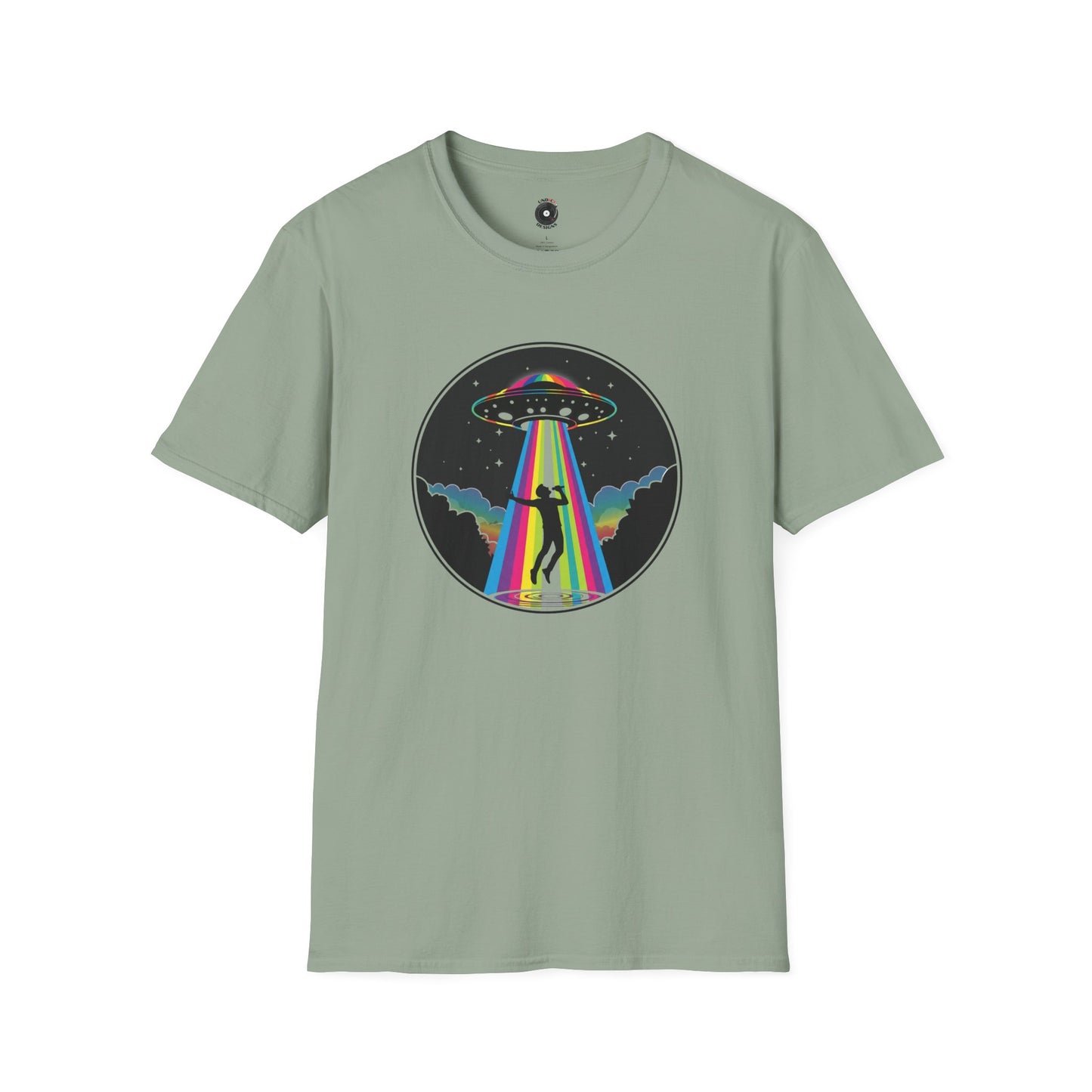 Singer Being Beamed up by a Colorful Beam Graphic Tee.