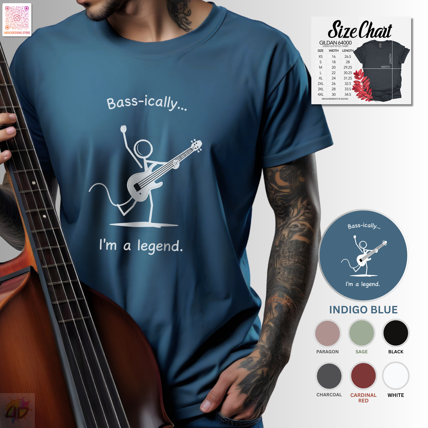 "Bass-ically, I'm a legend" Stick figure graphic tee.
