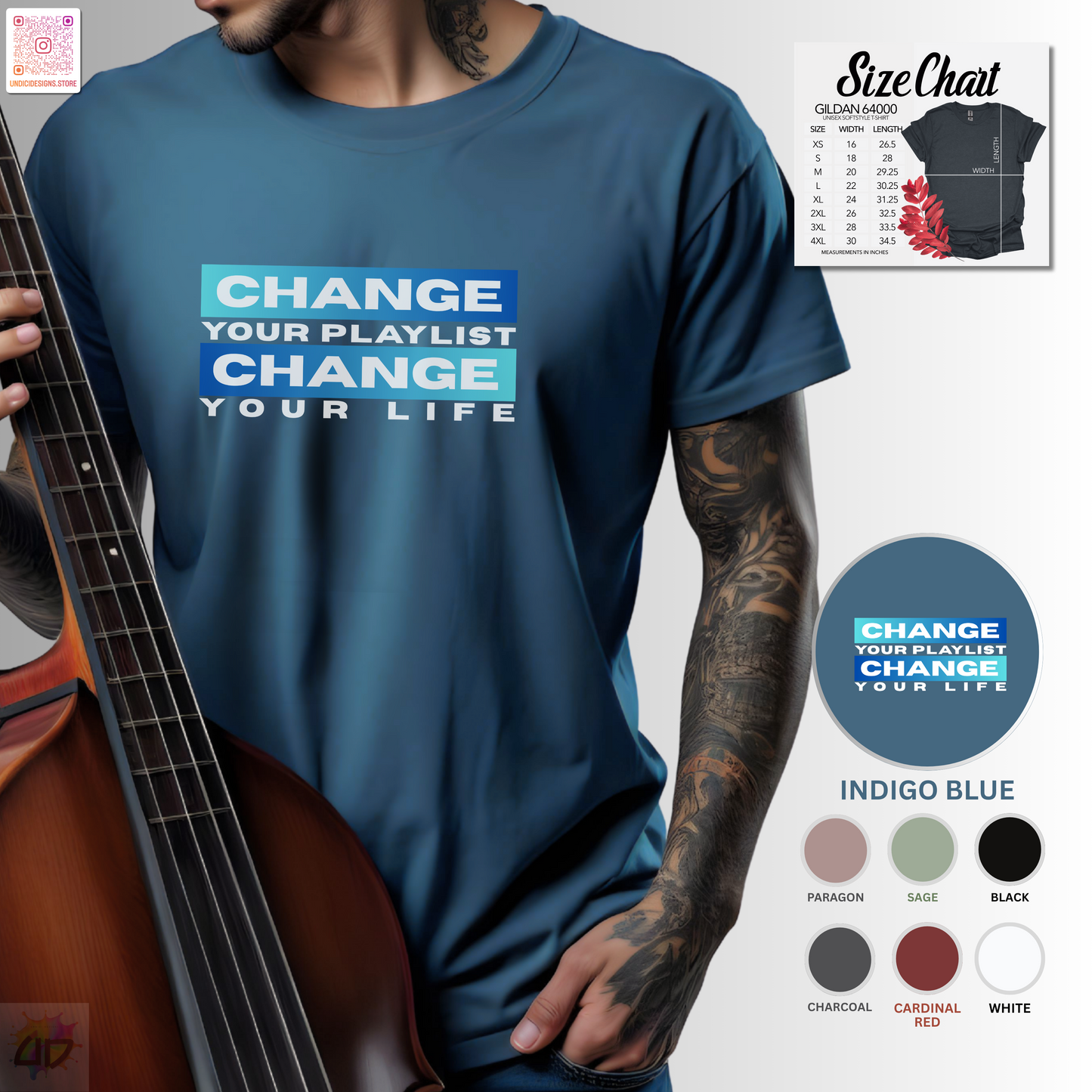 "Change your playlist, change your life" in gradient color graphic.