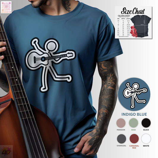 Joe Stick playing an acoustic guitar graphic tee.