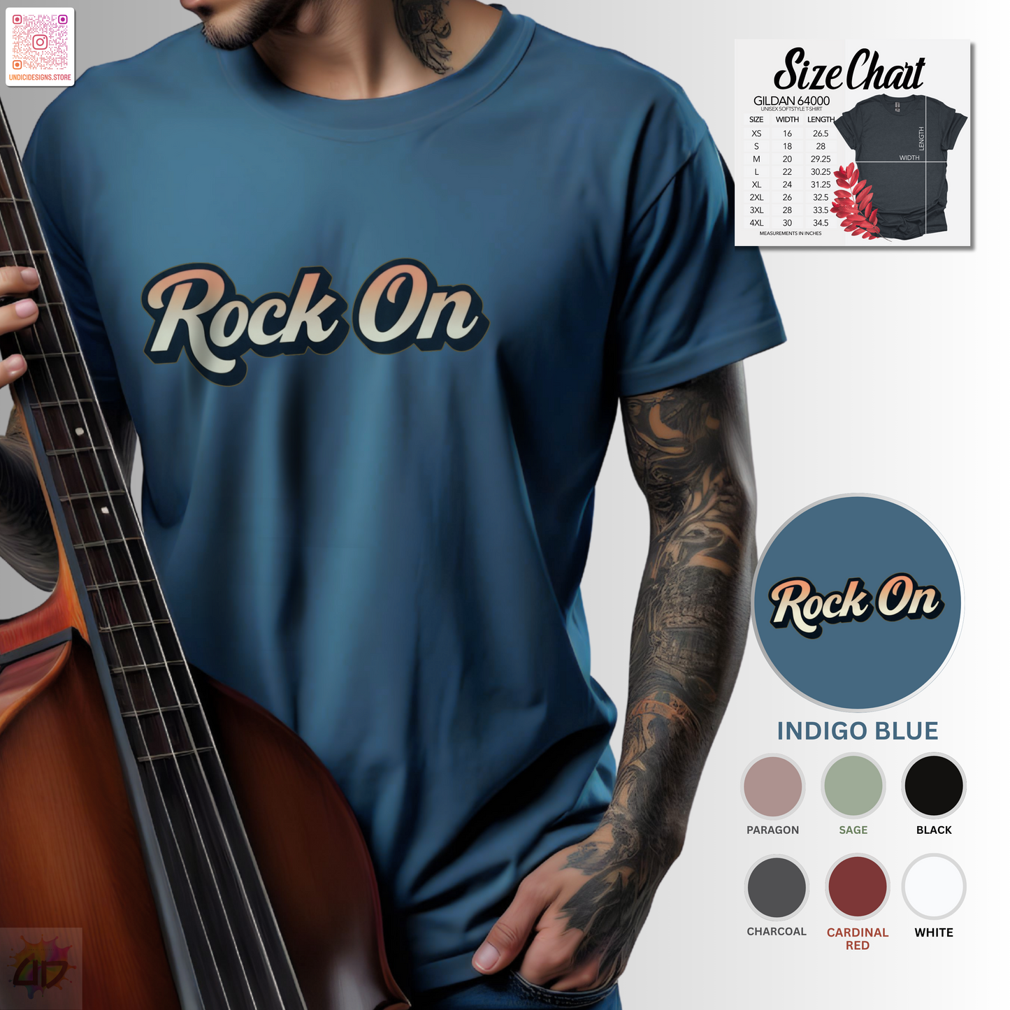 "Rock On" in vintage type graphic tee.