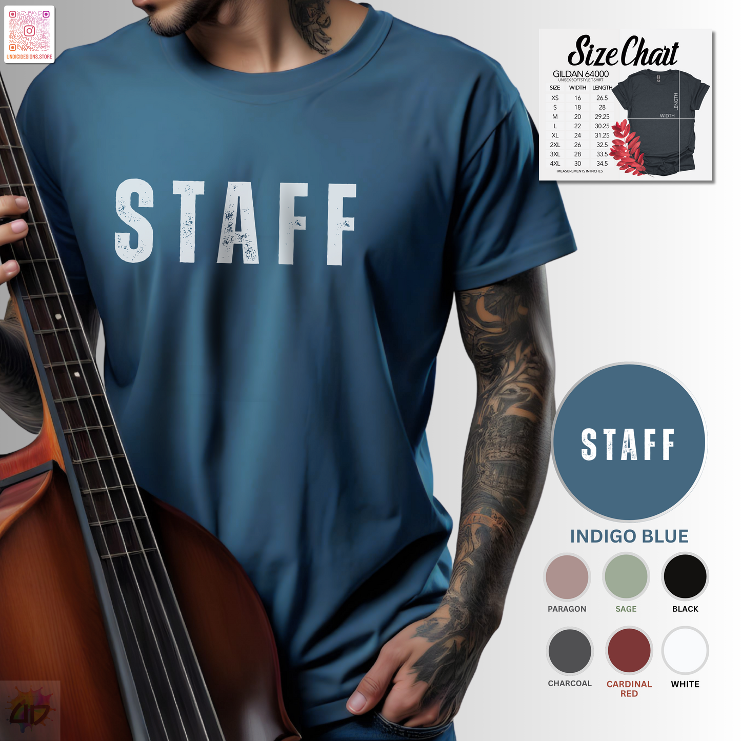 "Staff" graphic text tee.