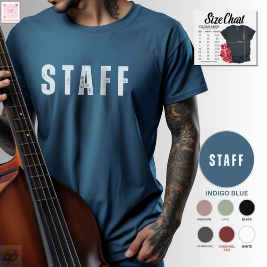 "Staff" graphic text tee.