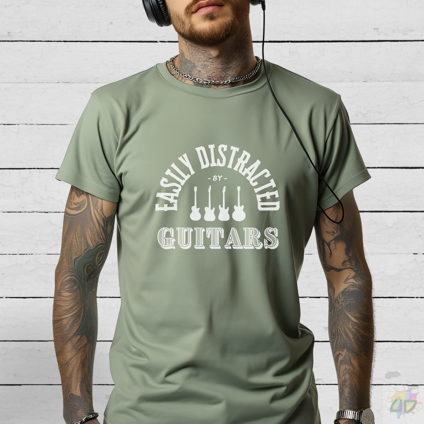 "Easily Distracted By Guitars" in a Radius Graphic Text Tee.