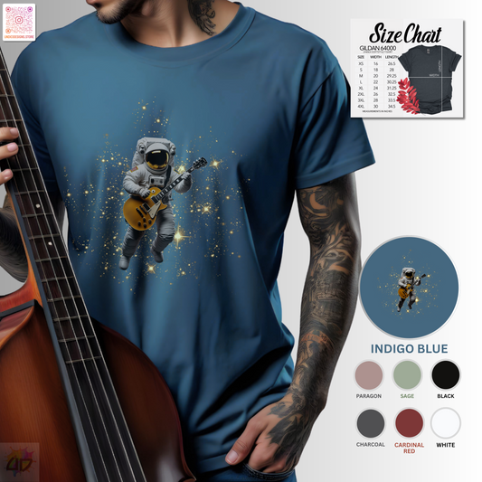 Astronaut in space playing guitar graphic tee.