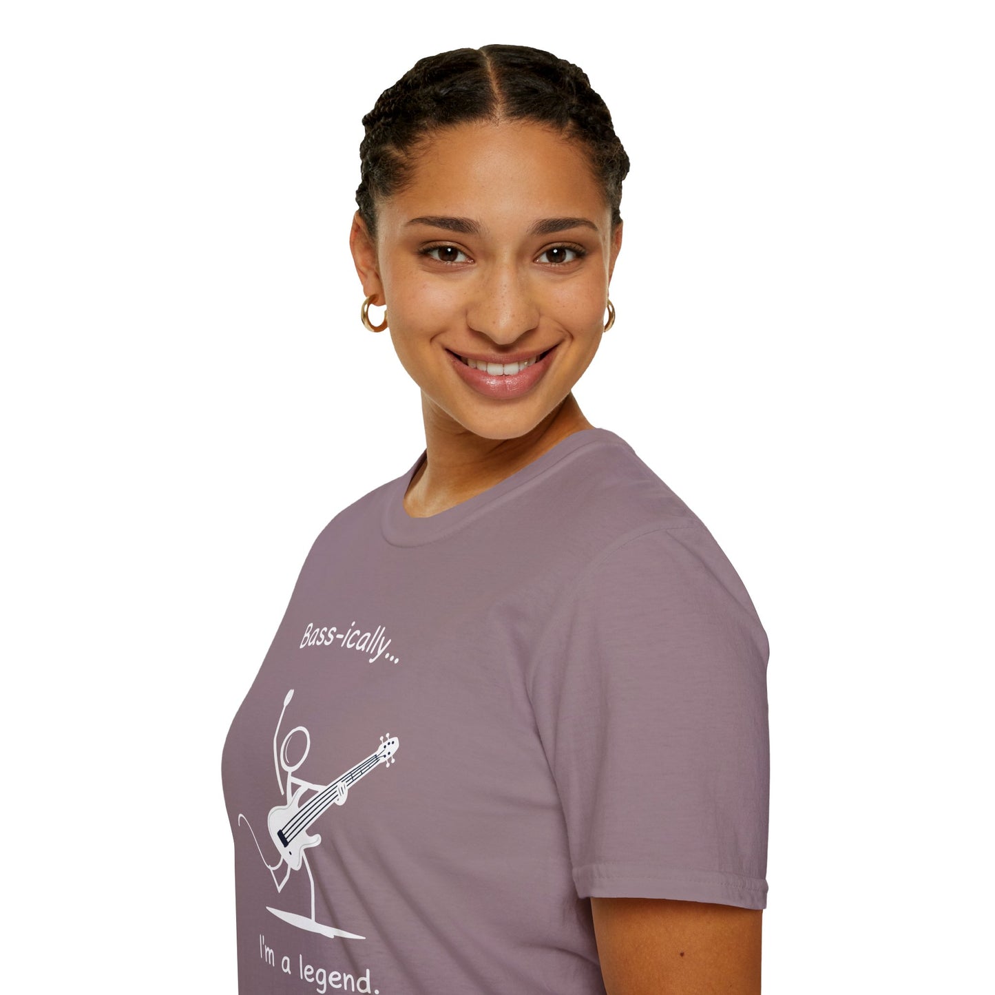 "Bass-ically I'm a legend" Stick figure graphic.