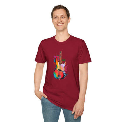 Colorful Jazz Bass Body on a colorful splash graphic.