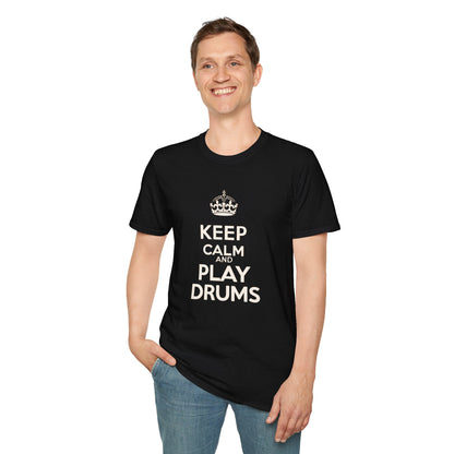 "Keep calm and play drums" text graphic tee.