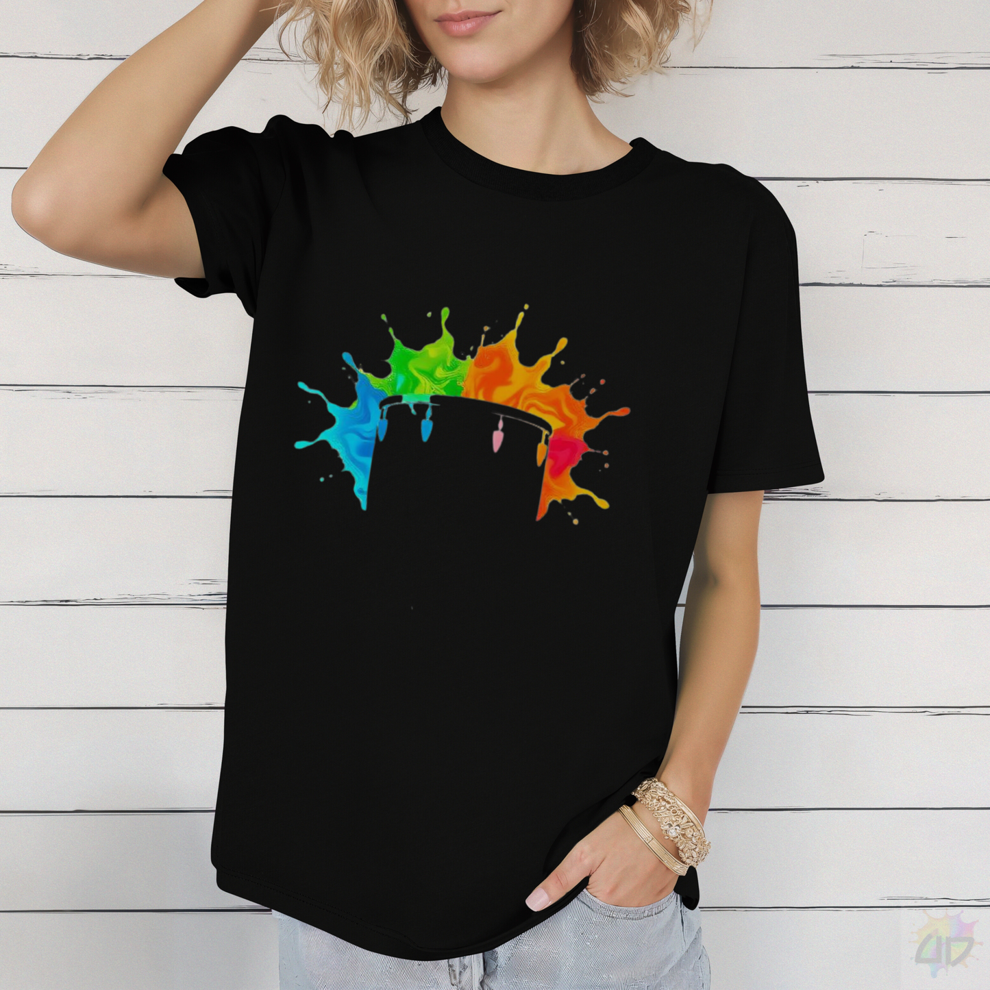 Colorful Drum Silhouette in a Vibrant Splash Graphic Tee.