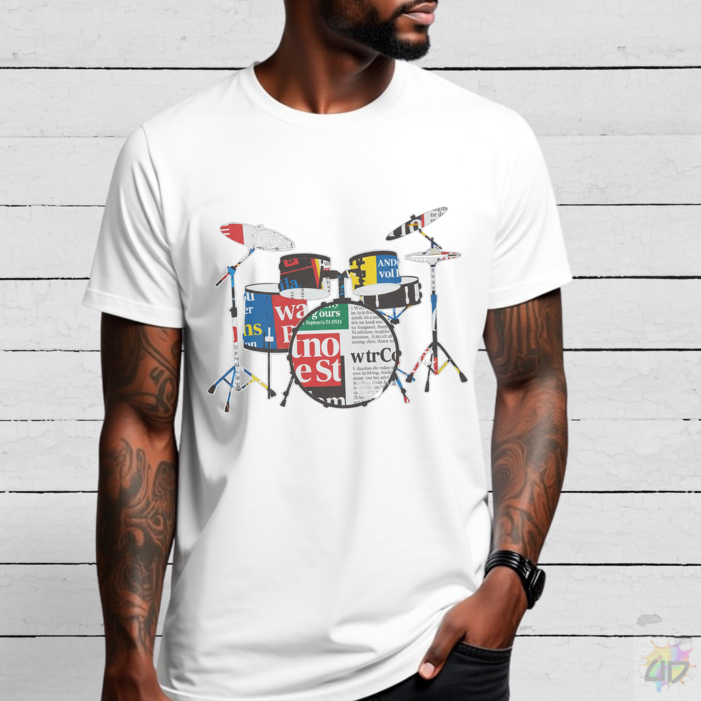 Drum Kit in Magazine Art Graphic Tee.