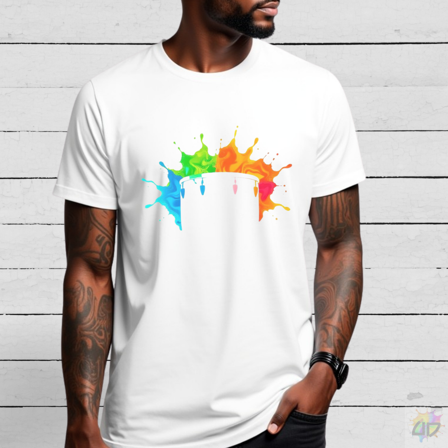 Colorful Drum Silhouette in a Vibrant Splash Graphic Tee.