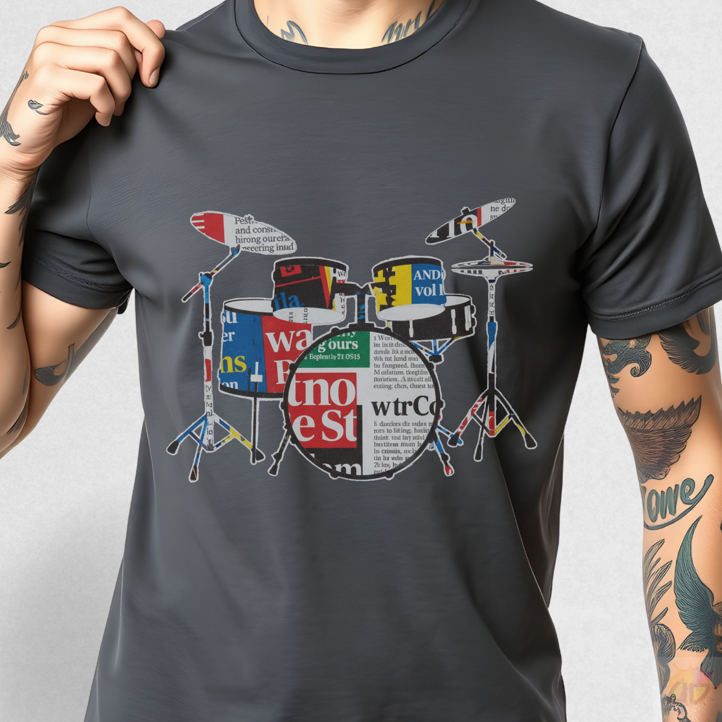 Drum Kit in Magazine Art Graphic Tee.