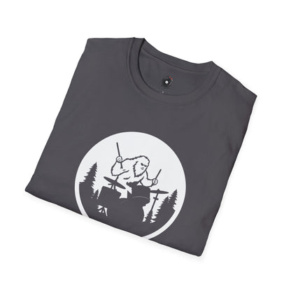 Big foot silhouette playing drums graphic.