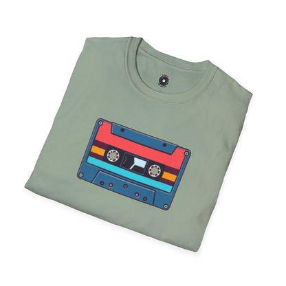 Retro red and blue cassette tape graphic.